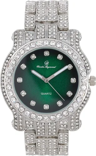 Miniatura 27 de Charles Raymond Bling-ed Out Ultimate Hip Hop Royalty Reloj para hombre con número romano de fácil lectura o indicadores de tiempo de diamantes