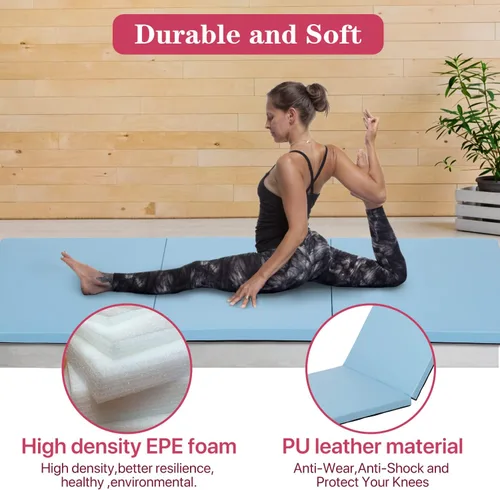 Miniatura 3 de Colchoneta de gimnasia para gimnasio en casa, plegable, portátil, de 6 x 2 x 2 pulgadas, extra gruesa, con asas de transporte, para niños y adultos