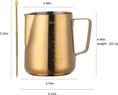 Miniatura 5 de Buyer Star Espumador de leche, espumador de café, herramientas Picher Barista, taza mental de acero inoxidable, accesorios para expreso, kit