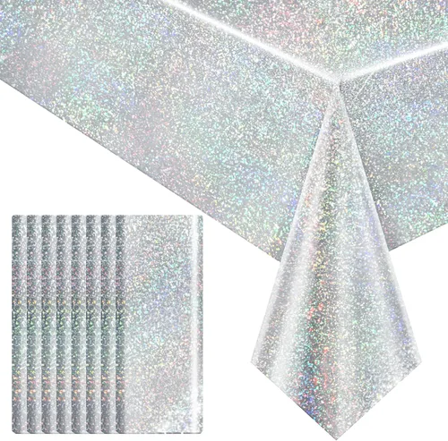 Miniatura 27 de 4 piezas de mantel de fiesta azul real holográfico de 40" x 108" con iridiscencia, mantel de plástico azul marino brillante para graduación, 4