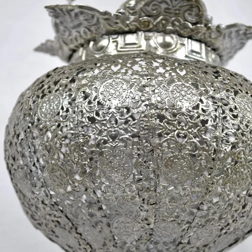 Miniatura 7 de Westcharm Lámpara de Adoración Antigua de Plata Oriental Marroquí para Ramadán, Colgante de Metal, Luz Colgante, Lámpara de Vela Decorativa