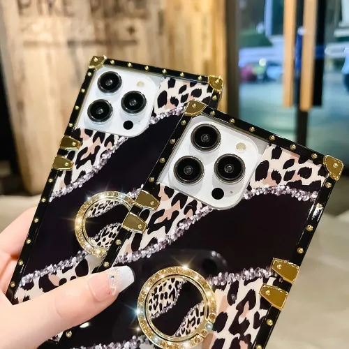 Miniatura 6 de Funda cuadrada de lujo compatible con iPhone 13 Pro Max de 6.7 pulgadas, funda de leopardo brillante, silicona suave y brillante a prueba de golpes