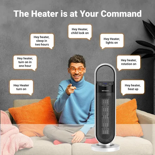 Miniatura 7 de Emerson SmartVoice - Calentador de espacio en torre de 23 pulgadas, control de voz sin conexión, calentamiento rápido de 1500 W, oscilación de 65°