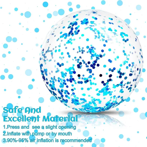 Miniatura 4 de Civaner 6 bolas inflables de playa con purpurina azul de verano de 24 pulgadas, bolas de piscina grandes con confeti brillante, flotantes, globos