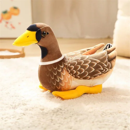Miniatura 2 de JIANEEXSQ Regalo realista del animal de peluche del pato de la mazardo para los niños (marrón)