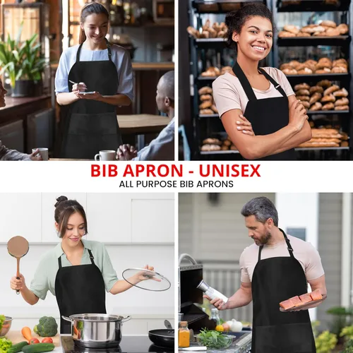 Miniatura 6 de Utopia Kitchen Paquete de 10 delantales ajustables con 2 bolsillos, resistente al agua y al aceite, delantal de chef de cocina para mujeres