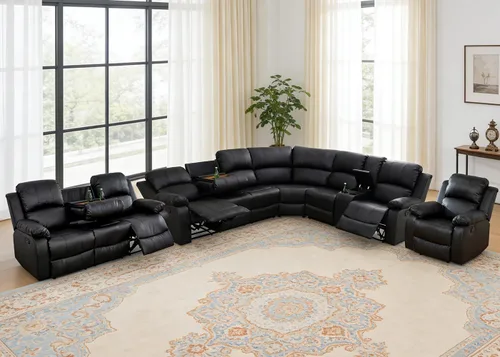 Miniatura 52 de Juego de sofá seccional reclinable manual, juegos de muebles de sala de estar, sofá seccional en forma de L y 2 sillas, cómodo sofá reclinable