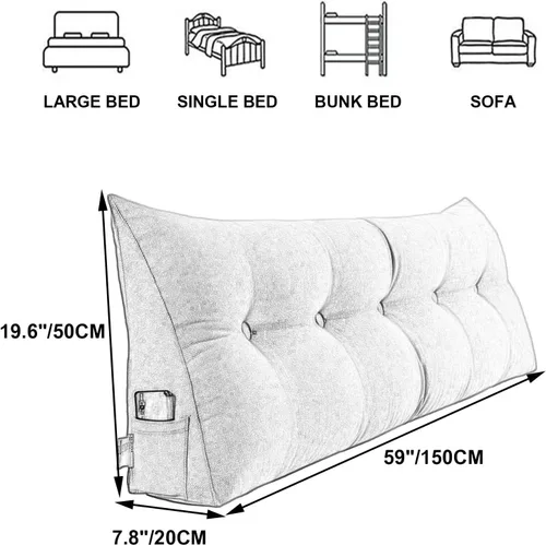 Miniatura 7 de Almohada triangular grande de cuña de lectura, cabecera de dormitorio, respaldo de cama con soporte de posicionamiento, cojín de descanso de cama