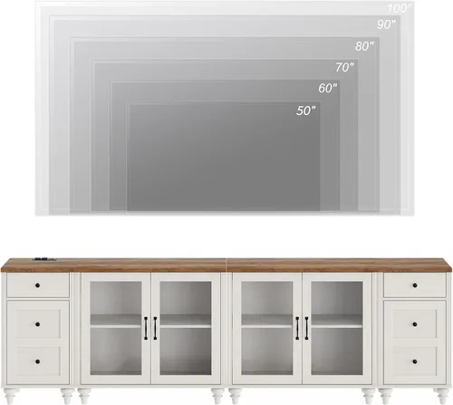 Miniatura 5 de WAMPAT Soporte de TV grande para TV de 100 pulgadas, mesa consola de TV vintage para TV de 85, 90 y 95 pulgadas, centro de entretenimiento con Blanco