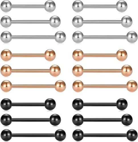 Miniatura 7 de MODRSA 14g 16g Nipple Rings Tongue Rings 14 Gauge Surgical Steel Nipple Bar Barbell 14mm 16mm 18mm Silver Rose Gold Black Tongue Piercing Jewelry