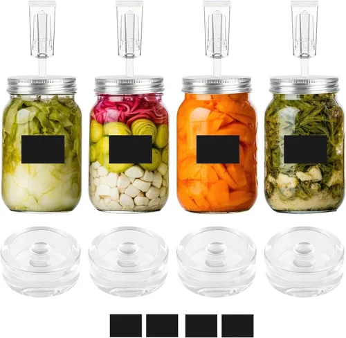 Miniatura 8 de MEEZY Juego de 2 juegos de fermentación, tapas de fermentación, pesos de vidrio y esclusas compatibles con frascos Mason de boca ancha de 3.386 in