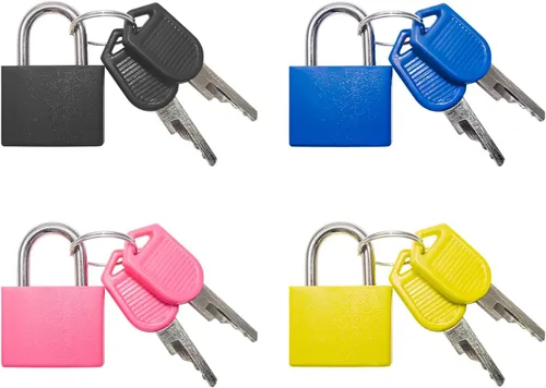 Miniatura 8 de Paquete de 2 cerraduras de equipaje, mini cerraduras para maleta con llaves, candado pequeño multicolor para taquillas, mochilas, cajas (negro, azul)