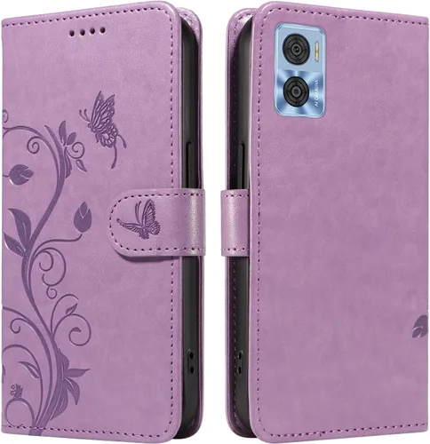 Miniatura 55 de Funda para Motorola Moto E22/E22i, piel sintética, con tarjetero y correa para la muñeca, a prueba de golpes, funda magnética para Motorola Moto Rojo
