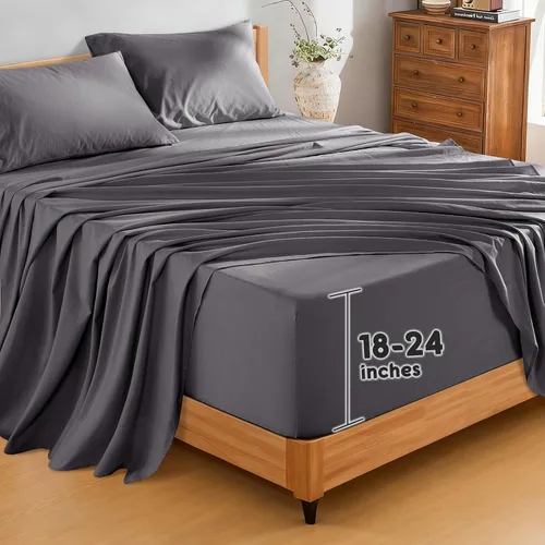Miniatura 23 de SONORO KATE Sábanas de cama de lino francés 100% puro, tamaño Queen, sábanas de cama de lino transpirables y duraderas, antidesgarro, lavables a