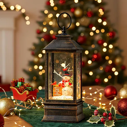 Miniatura 6 de Linterna de globo de nieve de Navidad, muñeco de nieve musical, árbol de Navidad, globo de nieve iluminado con temporizador USB/batería operada