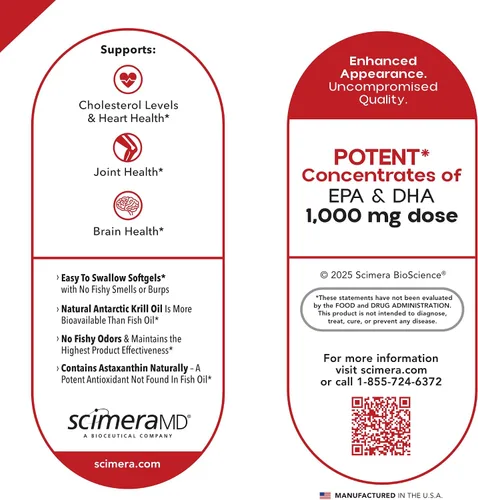 Miniatura 6 de ScimeraMD® KrillOilMD Aceite de Krill Antártico Omega 3 DHA EPA Suplemento con astaxantina para el corazón, cerebro y articulaciones, 60 CT