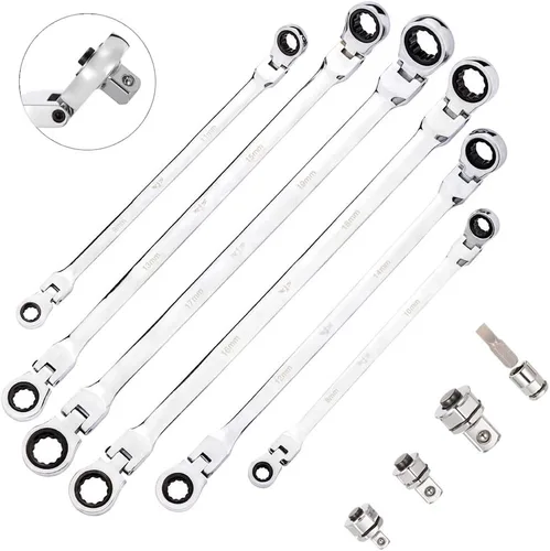 BULLTOOLS - Juego de llaves de trinquete extralargas (6 piezas, acero cromado vanadio, 72 dientes, con métricas, 8mm - 19mm/0.315 in a 0.748 in)