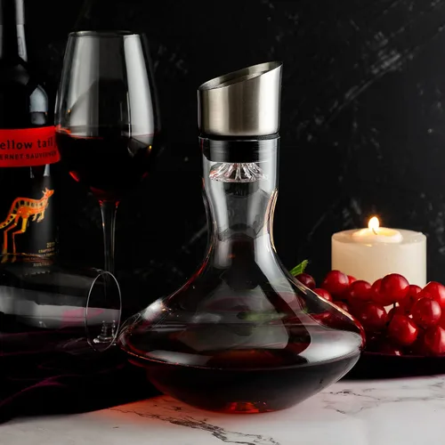 Miniatura 4 de Decantador de Vino, Jarra de Vino Tinto, Decantador con Vertedor Aireador Integrado, 100% Vidrio de Cristal Sin Plomo Soplado a Mano con Tapa