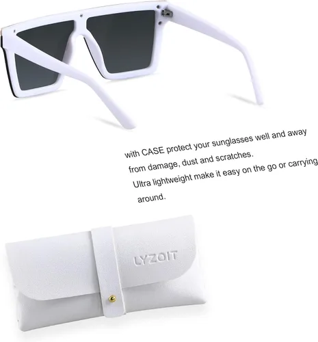 Miniatura 2 de LYZOIT Gafas de sol cuadradas de gran tamaño para mujeres y hombres con parte superior plana escudo de moda protección UV grande sin montura