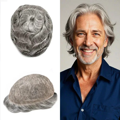Miniatura 107 de PUNRU HAIR Completo Swiss Lace Toupee para hombres Sistema de cabello humano real Sistema de reemplazo de cabello humano para hombre Toupee