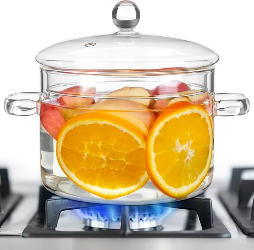 Miniatura 7 de Ollas de vidrio para cocinar en la estufa, olla a fuego lento de 1.5L/50 onzas con tapa, alto borosilicato, olla de vidrio de seguridad resistente