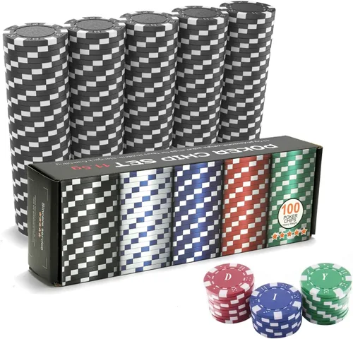 100 fichas de póquer negras, juego de fichas de póquer de casino, fichas de póquer de plástico de 0.41 oz, fichas de juego de arcilla en blanco para