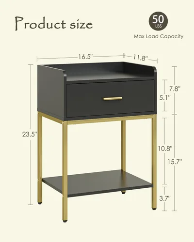Miniatura 2 de Mesita de noche, mesita de noche moderna de 3 niveles, mesita de noche con cajón de almacenamiento y estante, mesa auxiliar pequeña para dormitorio