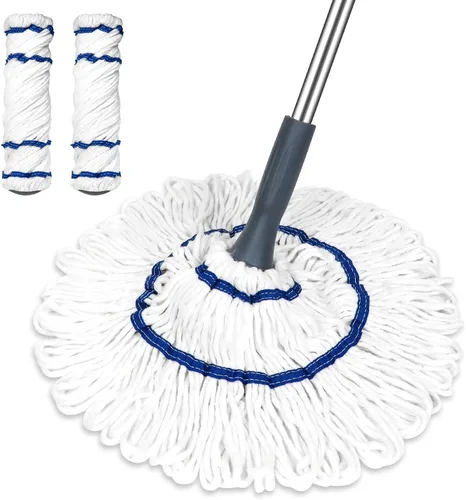 Silkyhose Mopa Autoescurrible de Torsión de Algodón Giratoria para Seco y Húmedo con 2 Cabezales Reutilizables para Limpieza de Pisos de Cocina,