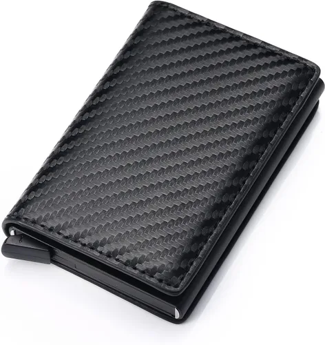 Cartera minimalista con bloqueo RFID de piel sintética ligera de aluminio para tarjetas de crédito en efectivo, Fibra de carbono, Rfid Wallet