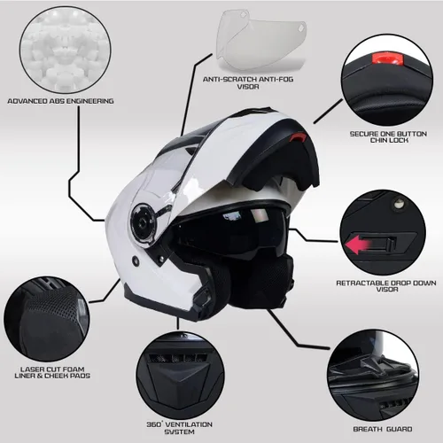 Miniatura 2 de Milwaukee Helmets MPH9816DOT 'Breeze' - Casco modular de motocicleta avanzado blanco para hombres y mujeres con visera desplegable
