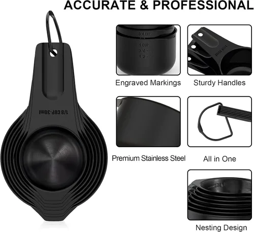 Miniatura 2 de Wildone - Juego de 21 tazas y cucharas medidoras de acero inoxidable, apilables de metal para cocinar y hornear, incluye 7 tazas, 9 cucharas y 5