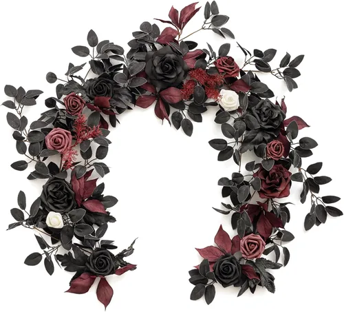 Miniatura 18 de Ling's Moment - Guirnalda de Flores Artificiales de 5 Pies de Borgoña, Guirnalda Floral de Rosa Marrón, Flores de Arco, Vid para Decoración de Fondo