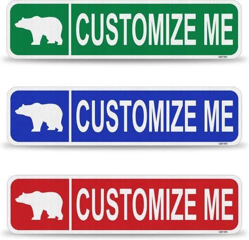 Street Signs - Letreros personalizados con diseño de oso | Diseña tu letrero de calle personalizado con color, símbolo de animal, fuente, palabras,