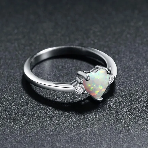 Miniatura 4 de ACEFEEL - Anillo de compromiso de plata de ley 925 con forma de corazón y ópalo blanco 925 Ópalo sintético