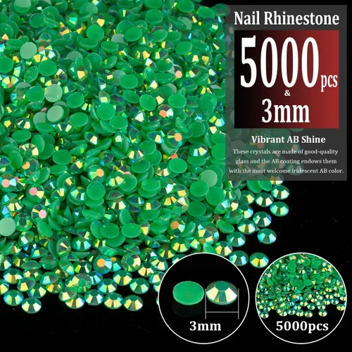 Miniatura 2 de 5000 piezas de diamantes de imitación de resina de 0.118 pulgadas a granel, color verde oscuro AB con parte trasera plana, diamantes de imitación
