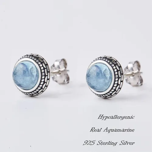 Miniatura 45 de Aretes de plata de ley con piedra natal de cristal real, joyería para mujer, moda occidental 925, envejecida, bohemia, hecha a mano, el mejor regalo