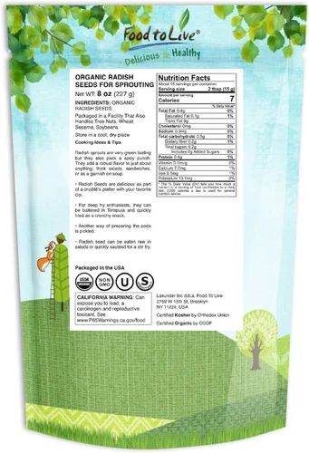 Miniatura 2 de Semillas de rábano orgánico para germinar, 8 onzas, sin OMG, semillas comestibles, puras, veganas, kosher, a granel. Sabor picante. Ricas