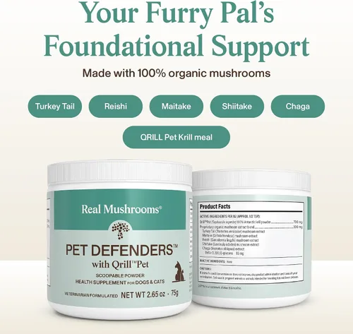 Miniatura 2 de Real Mushrooms Pet Defenders with Krill - Apoyo inmunológico para perros con Reishi, cola de pavo, shiitake, extractos de hongos orgánicos Maitake