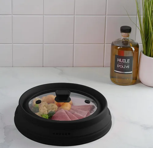 Miniatura 5 de Godinger Cubierta para salpicaduras de microondas, cubierta de microondas para alimentos, tapa de placa plegable con mango de fácil agarre, vidrio