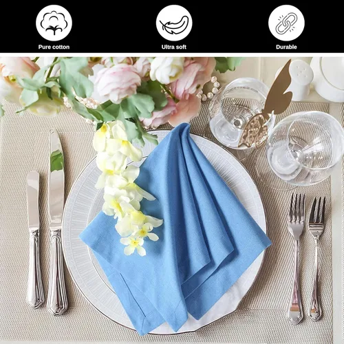 Miniatura 6 de Servilletas de tela para uso diario, 100% algodón, 18 x 18 pulgadas, color azul, servilletas de boda, servilletas de cóctel, servilletas de tela