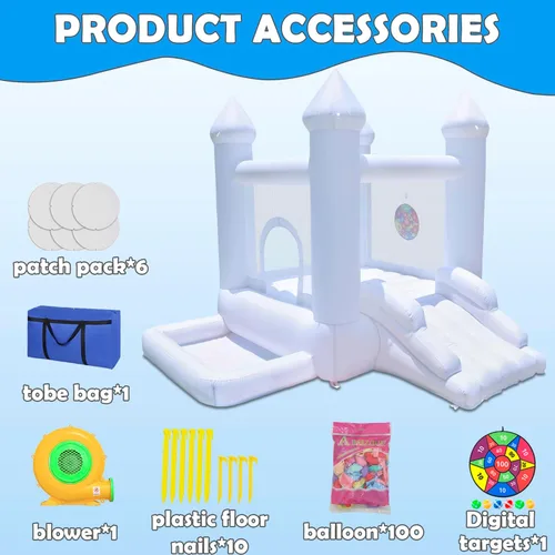 Miniatura 2 de Castillo inflable con soplador, castillo hinchable para interiores y exteriores con hoyo de bolas, adecuado para fiestas familiares, fiestas