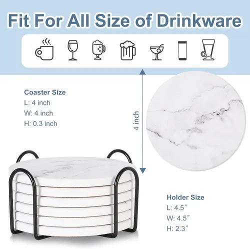 Miniatura 6 de Posavasos absorbentes para bebidas, juego de 6 posavasos de cerámica con soporte, posavasos duraderos para mesa de café con base de corcho