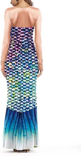 Miniatura 2 de AQQYA Vestido largo ajustado con cuello redondo y estampado 3D para mujer, disfraz de sirena para cosplay