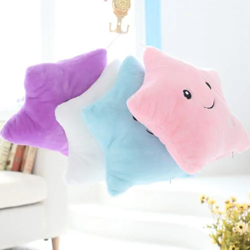 Miniatura 6 de Almohada de felpa con forma de estrella brillante con luz LED, cojines de luz nocturna creativos, juguetes de peluche para regalos para niños, Azul