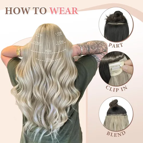 Miniatura 4 de Fliace Extensiones de cabello con clip, 6 piezas de extensiones onduladas, cabello espeso rubio ceniza, extensiones de cabello que se mezclan bien