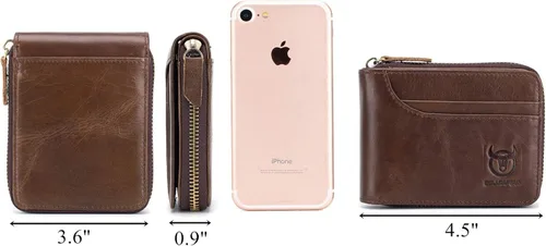 Miniatura 2 de BULLCAPTAIN Cartera de cuero con cremallera para hombre con cremallera y cierre RFID
