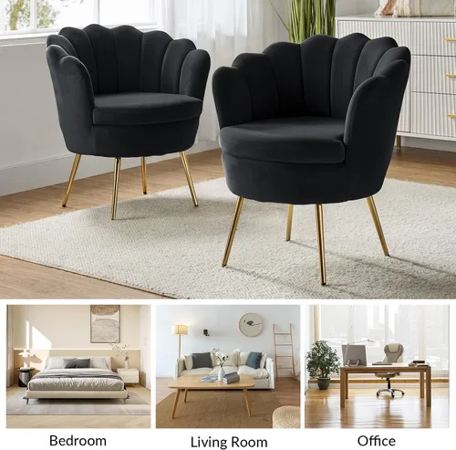 Miniatura 7 de HULALA HOME Silla decorativa moderna de terciopelo con respaldo en forma de concha, bonito sillón para sala de estar, dormitorio con patas doradas