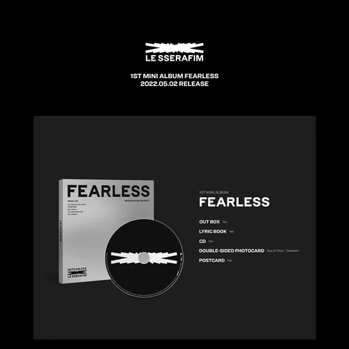 Miniatura 2 de LE SSERAFIM - 1er Mini álbum FEARLESS Monochrome Bouquet ver. Tarjeta fotográfica de doble cara + postal Lyric Book