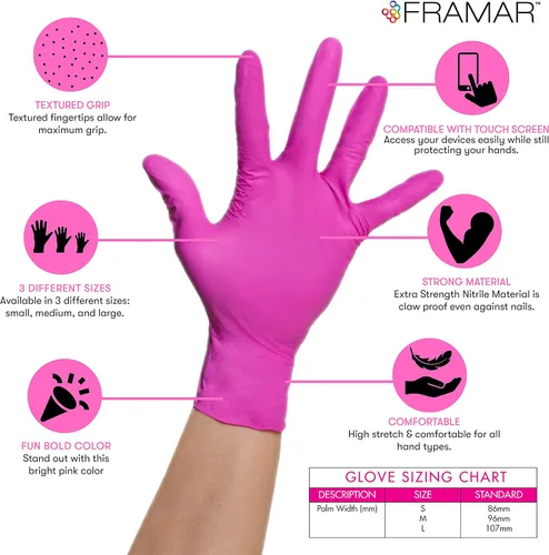 Miniatura 2 de FRAMAR Guantes desechables sin látex rosados, guantes de nitrilo rosa, talla M, guantes sin látex, talla M, guantes de nitrilo, para teñir