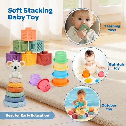 Miniatura 3 de Juguetes Montessori para bebés de 6–12–18 meses con clasificador sensorial de formas, juego de emparejamiento, caja de vasos apilables, anillo
